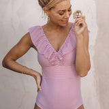 One Piece Swimsuit Flattering V-Neck Ruffled Shoulder - Image 6