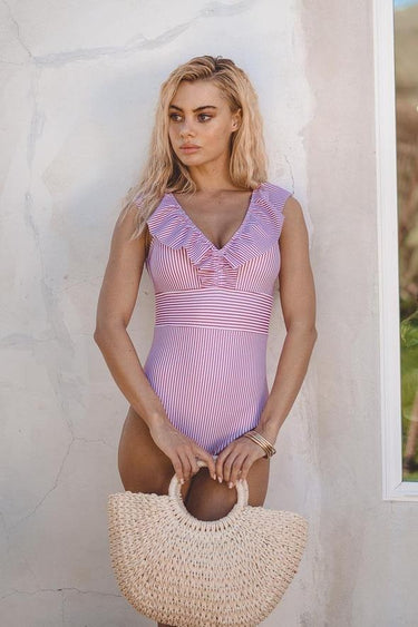 One Piece Swimsuit Flattering V-Neck Ruffled Shoulder - Image 7