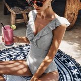 One Piece Swimsuit Flattering V-Neck Ruffled Shoulder - Image 8