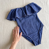 One Piece Swimsuit Flattering Strapless -Trim - scale