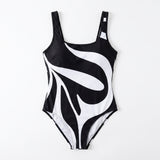 One Piece Swimsuit Flattering Scoop Neck Abstract Print - studio