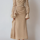 One-Shoulder Draped Long Sleeve Formal Maxi Dress