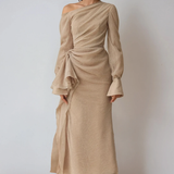 One-Shoulder Draped Long Sleeve Formal Maxi Dress
