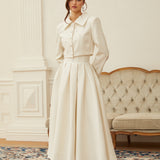 Pearl Embellished Cropped Jacket and Pleated Skirt Two-Piece Set