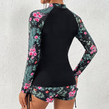 Rashguard Swimsuit Streamlined Long Sleeve Zip-Front - angle