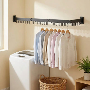 Retractable Drying Rack With Folding Wall-Mount Hanger Design For Cloth That Disappears When You're Done - Image 17
