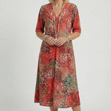 Short Sleeve Floral Print Relaxed Midi Dress with Pockets