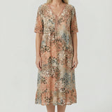 Short Sleeve Floral Print Relaxed Midi Dress with Pockets