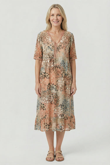 Short Sleeve Floral Print Relaxed Midi Dress with Pockets