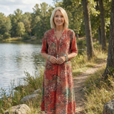Short Sleeve Floral Print Relaxed Midi Dress with Pockets