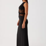 Sleeveless Boat Neck Lace Cut-Out Maxi Dress