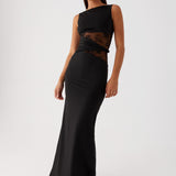 Sleeveless Boat Neck Lace Cut-Out Maxi Dress