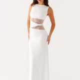 Sleeveless Boat Neck Lace Cut-Out Maxi Dress