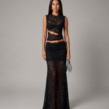 Sleeveless Floral Lace Crop Top and Maxi Skirt Two-Piece Set