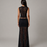 Sleeveless Floral Lace Crop Top and Maxi Skirt Two-Piece Set