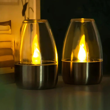 Solar Flameless Candle Clear Glass Dome Silver Base LED - Image 1
