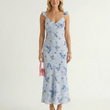 Spaghetti Strap Floral Print Backless V-Neck Midi Beach Dress
