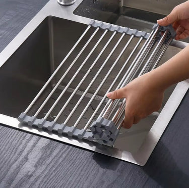 Stainless Steel Folding Drain Rack Expandable Sink Organizer With Food-Safe Silicone Coating For Space-Saving Kitchen Storage - Image 14