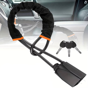 Steering Wheel Lock With Braided Steel Cable Anti-Theft Vehicle Security Device - Image 1