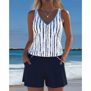 Tankini Swimwear Relaxed Two Piece V-Neck Set - Image 1