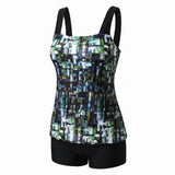 Tankini Swimwear Modest Two Piece Set Geometric-Print - studio