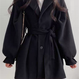 Lapel Collar Puff Sleeve Coat with Belt 6