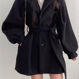 Lapel Collar Puff Sleeve Coat with Belt 5