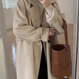 Classic Double-Breasted Long Coat with Lapel Collar and Belt 3