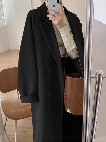Classic Double-Breasted Long Coat with Lapel Collar and Belt 4