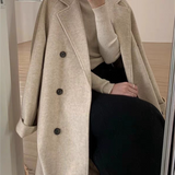 Classic Double-Breasted Long Coat with Lapel Collar and Belt 1