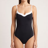 Women's One Piece Swimsuit Supportive Monokini V-Neck - Black
