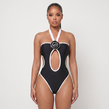 Women's One Piece Swimsuit Flattering Monokini Halter-Neck - Black