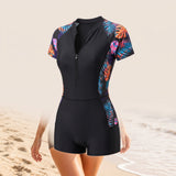 Women's Swimwear Streamlined Rash Guard Front-Zip - Blue Pattern