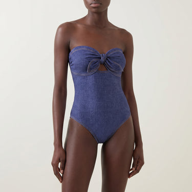 One Piece Swimsuit Flattering Strapless -Trim - Bowtie