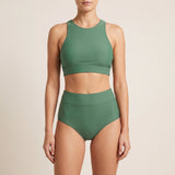 Two Piece Swimsuit Supportive Bikini Set High-Neck - Green