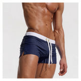 Men's Swim Trunks Adjustable Swimming Shorts Drawstring - Navy Blue