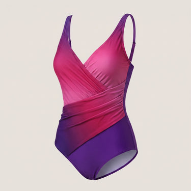Women's Swimwear Flattering One-Piece Swimsuit V-Neck - Pink Purple