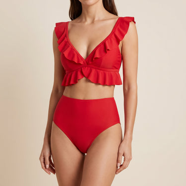 Women's Bikini Set Flattering Two Piece Ruffle - Red