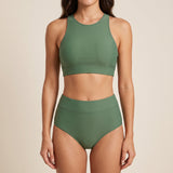 Two Piece Swimsuit Supportive Bikini Set High-Neck - Rose
