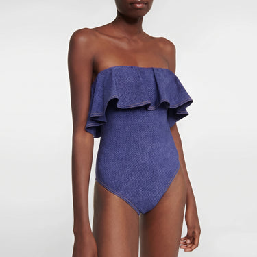 One Piece Swimsuit Flattering Strapless -Trim - Ruffle