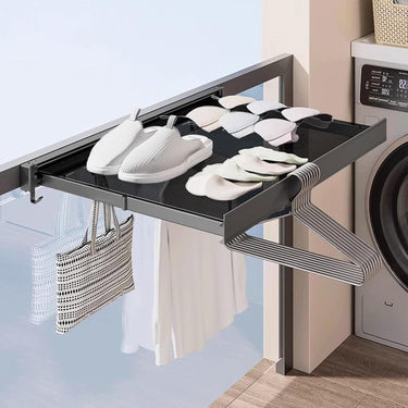 Wall Mounted Clothes Rack Extendable With Shelf And Hooks Smart Space-Saving Design For Efficient Laundry Drying - Image 2