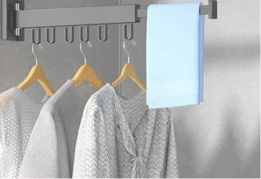 Wall Mounted Clothes Rack With Retractable 3-Tier Bar And Space-Saving Design For Drying Clothes Efficiently - Image 1