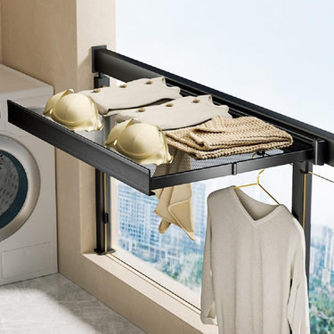 Wall Mounted Drying Rack Foldable Design With Mesh Surface And Hooks For Clothes And Shoes Storage - Image 1