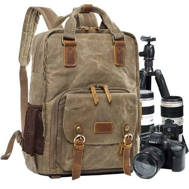 Waterproof Waxed Canvas Camera Backpack With Laptop Compartment And Tripod Strap - Image 1