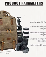 Waterproof Waxed Canvas Camera Backpack With Laptop Compartment And Tripod Strap - Image 8