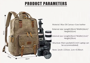 Waterproof Waxed Canvas Camera Backpack With Laptop Compartment And Tripod Strap - Image 8