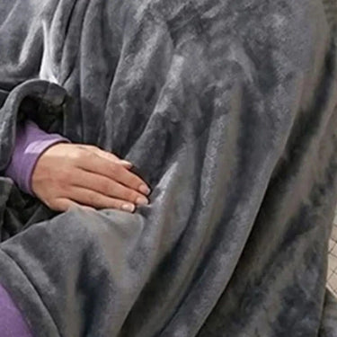 Wearable Heated Blanket Hooded Fleece Snap Closure Gray Marled - Image 3