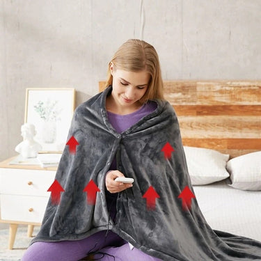 Wearable Heated Blanket Hooded Fleece Snap Closure Gray Marled - Image 2