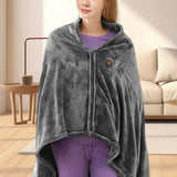 Wearable Heated Blanket Hooded Fleece Snap Closure Gray Marled - Image 6