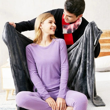 Wearable Heated Blanket Hooded Fleece Snap Closure Gray Marled - Image 4